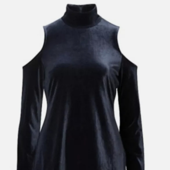 Witchery Blue Velvet Cold Shoulder Blouse Size Small - Picture 3 of 12